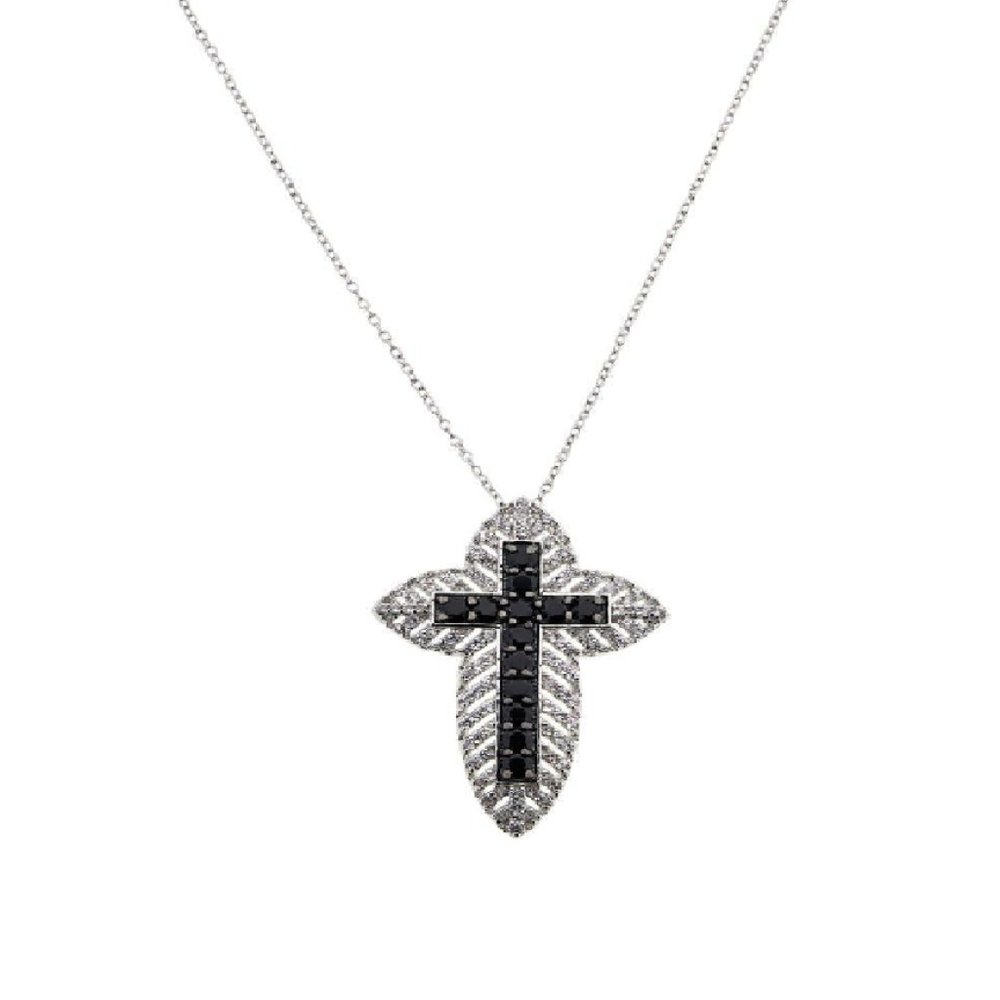 Colleen Lopez Black Spinel and White Zircon Cross Pendant 18"